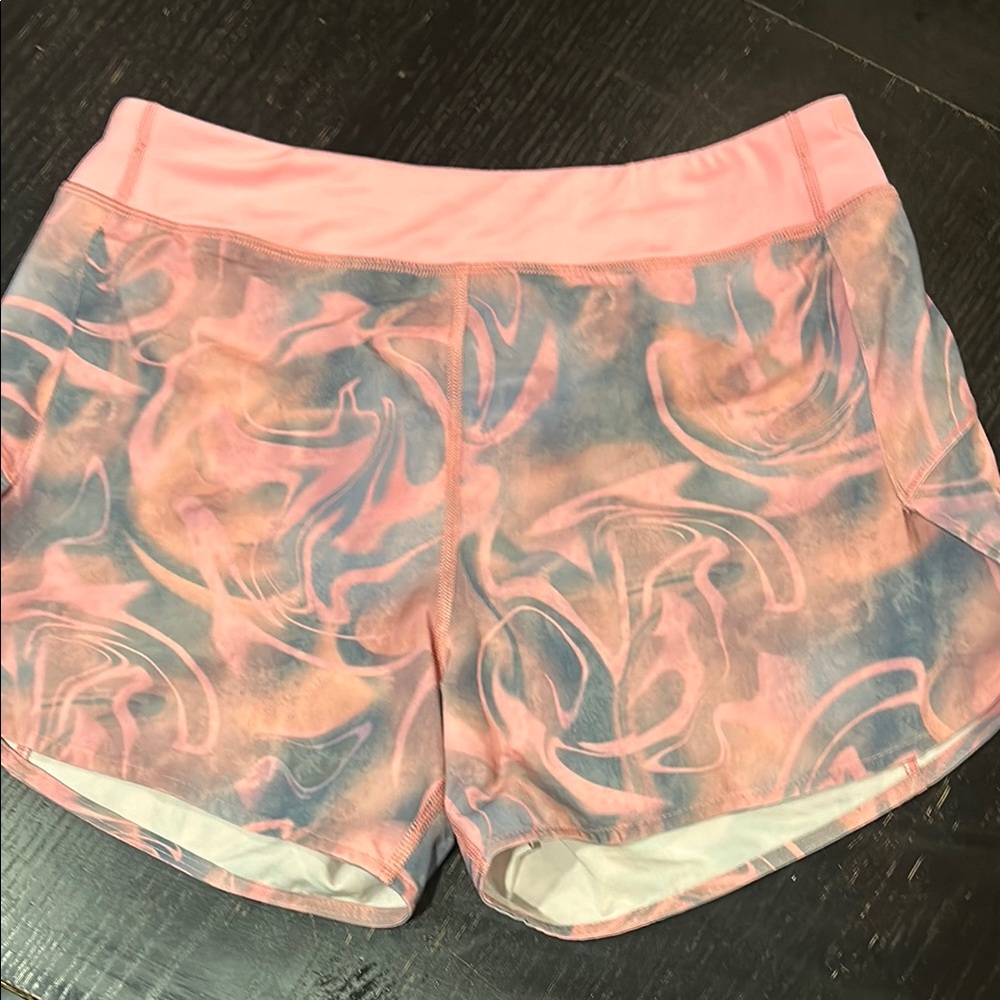 Athleta Pink and Blue Workout Shorts Lightweight Design